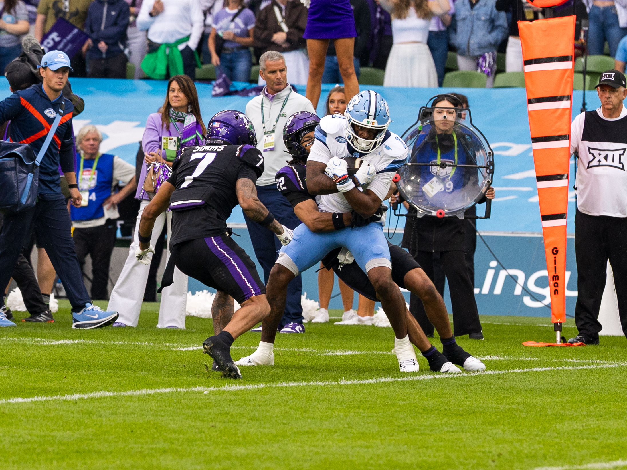 #22 Jordan Lester (S) TCU Horned Frogs tackle #1 Jordan Shipp (WR) University of North Carolina Tar Heels