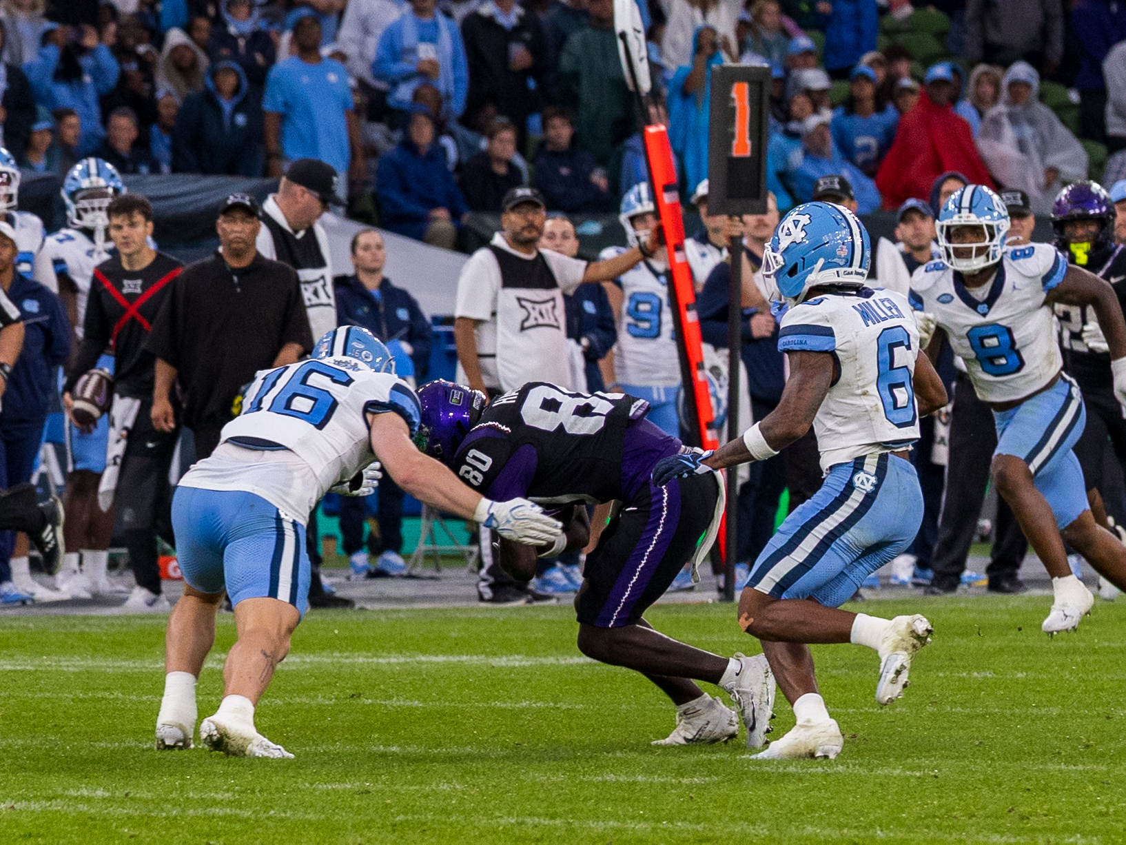 #16 Coleman Bryson (DB) University of North Carolina Tar Heels tackle #80 Jacobe Hayes (WR) TCU Horned Frogs