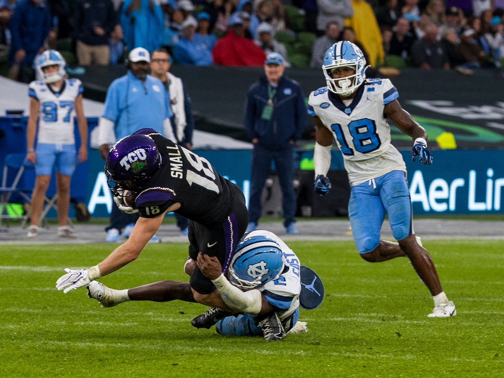 #2 Kaleb Cost (DB) University of North Carolina Tar Heels tackle #18 Ed Small (WR) TCU Horned Frogs