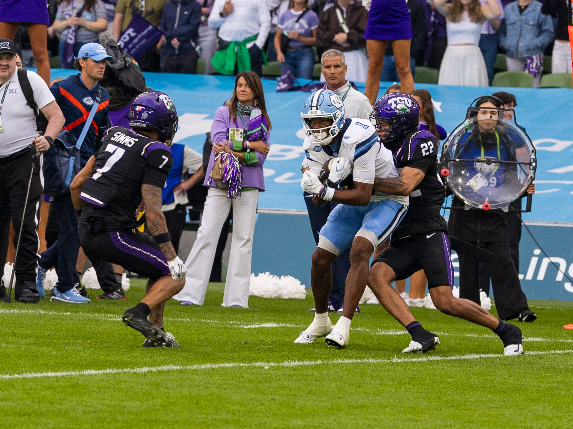 #22 Jordan Lester (S) TCU Horned Frogs tackle #1 Jordan Shipp (WR) University of North Carolina Tar Heels