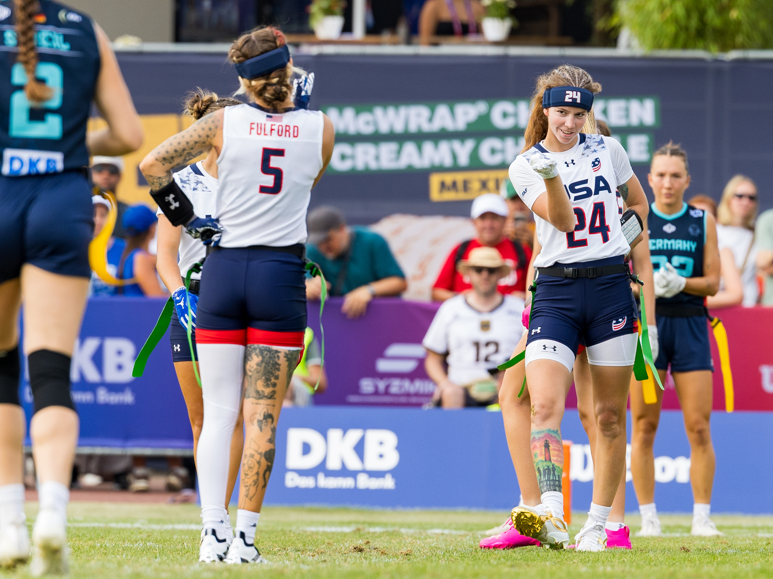Touchdown celebration from #5 Madison Fulford (WR/DB) Team USA Women and #24 Kennedy Foster (WR/DB) Team USA Women