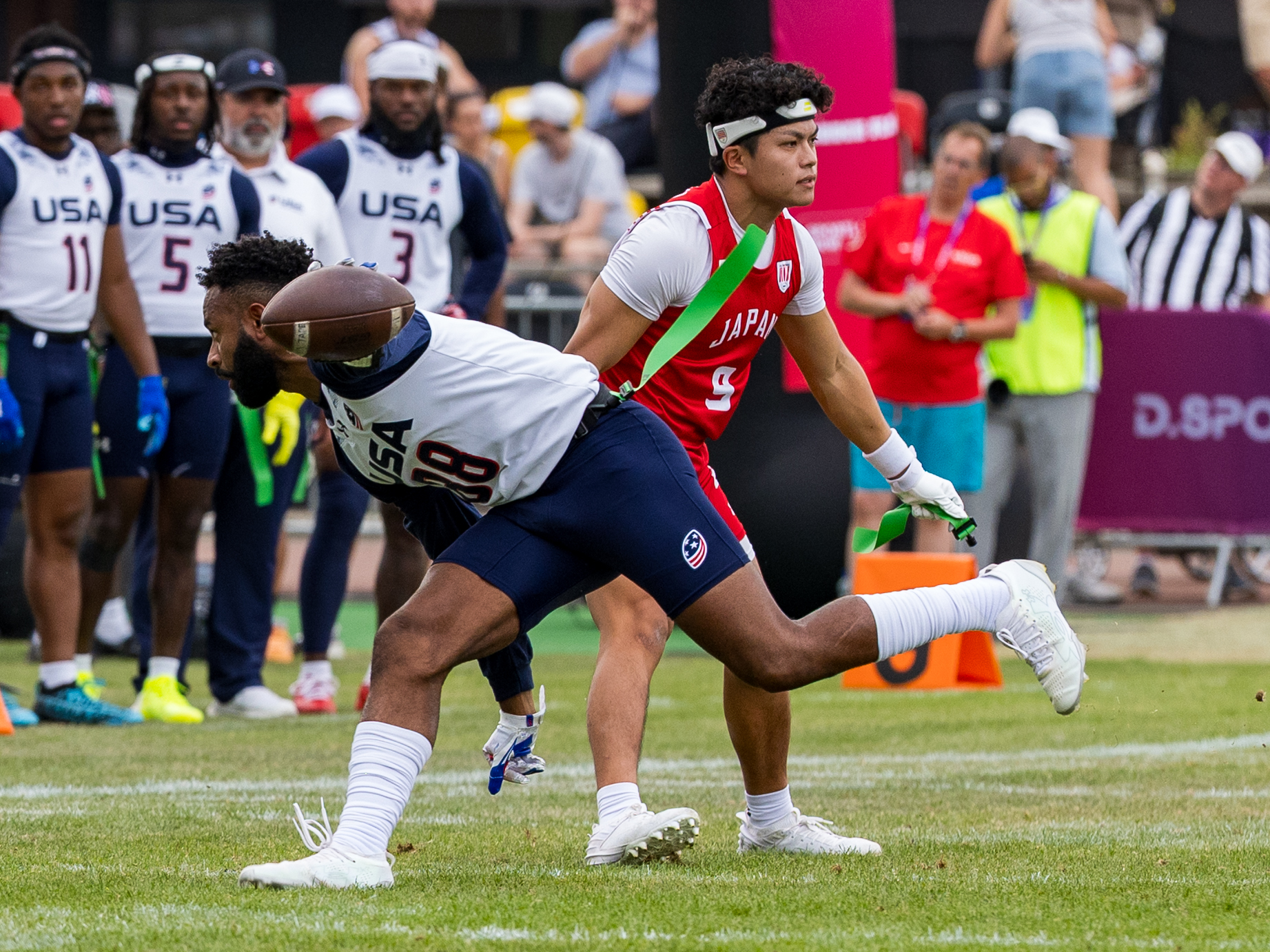 #88 Ja'Deion High (WR/DB) Team USA Men first down.