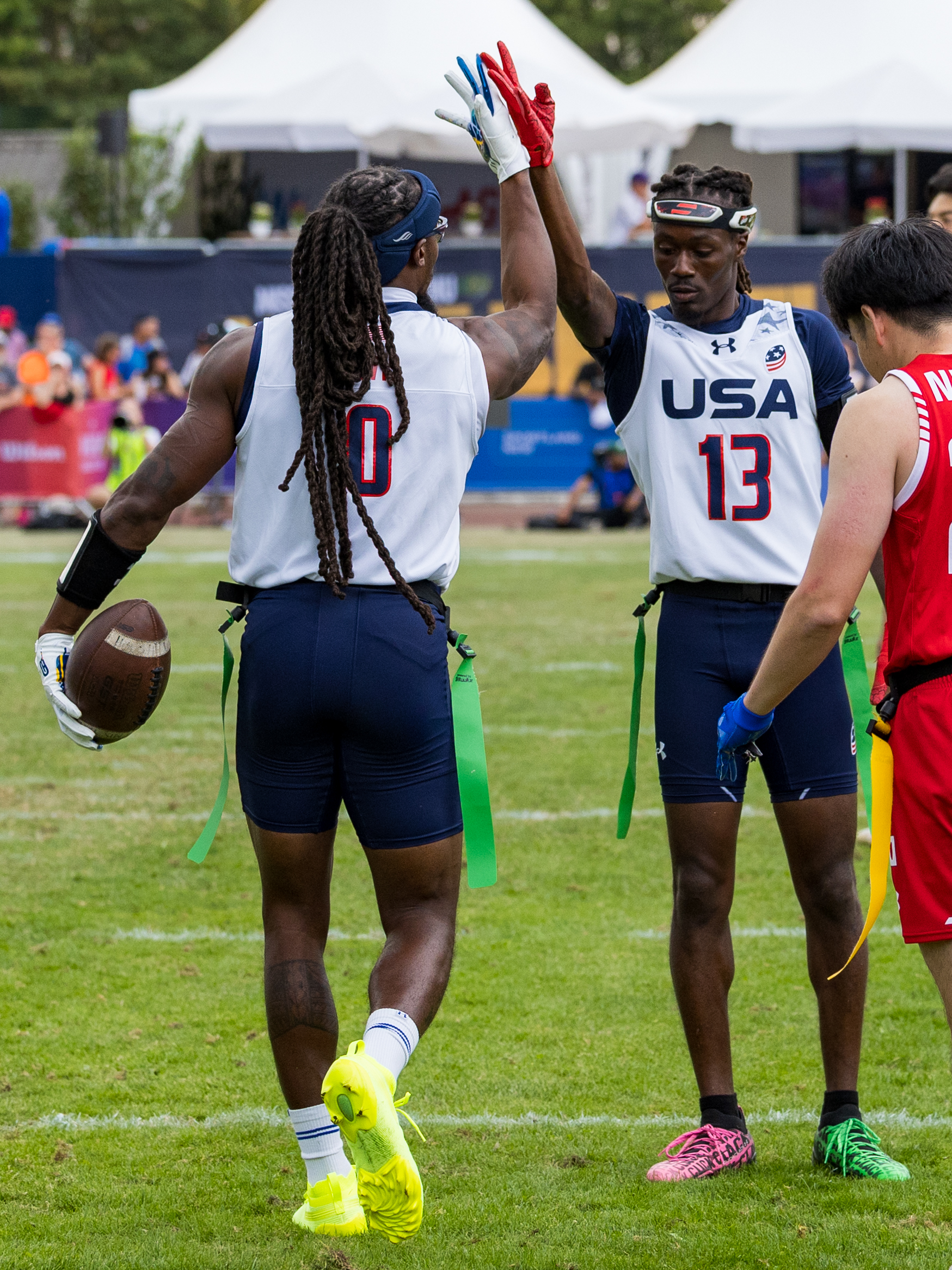 Celebration from #13 Velton Brown Jr (WR/DB) Team USA Men and #0 Tyler Davis (WR/RSH) Team USA Men