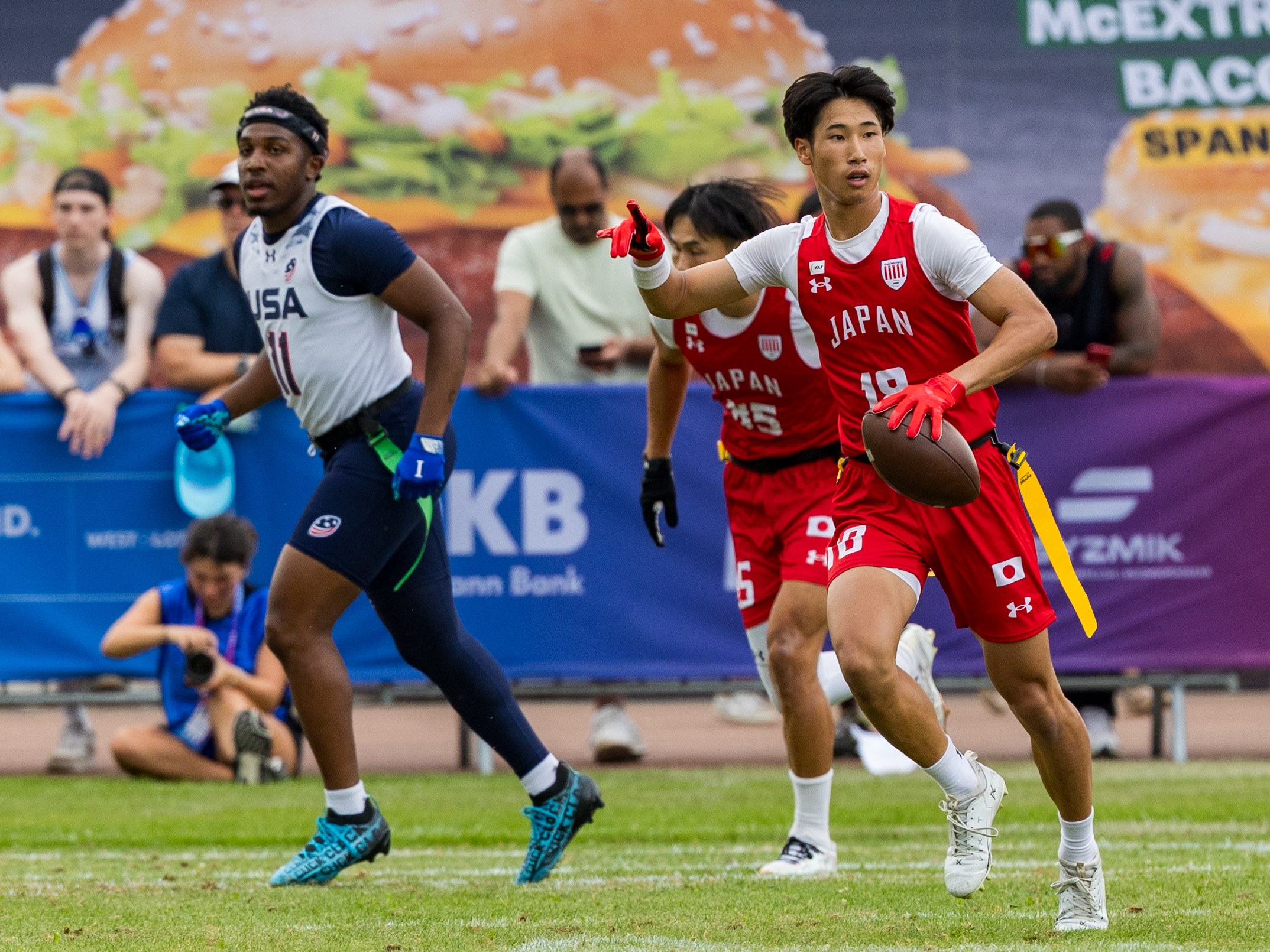 #18 KODAI OKUMURA ( WR/DB ) Team Japan Men run with the ball.