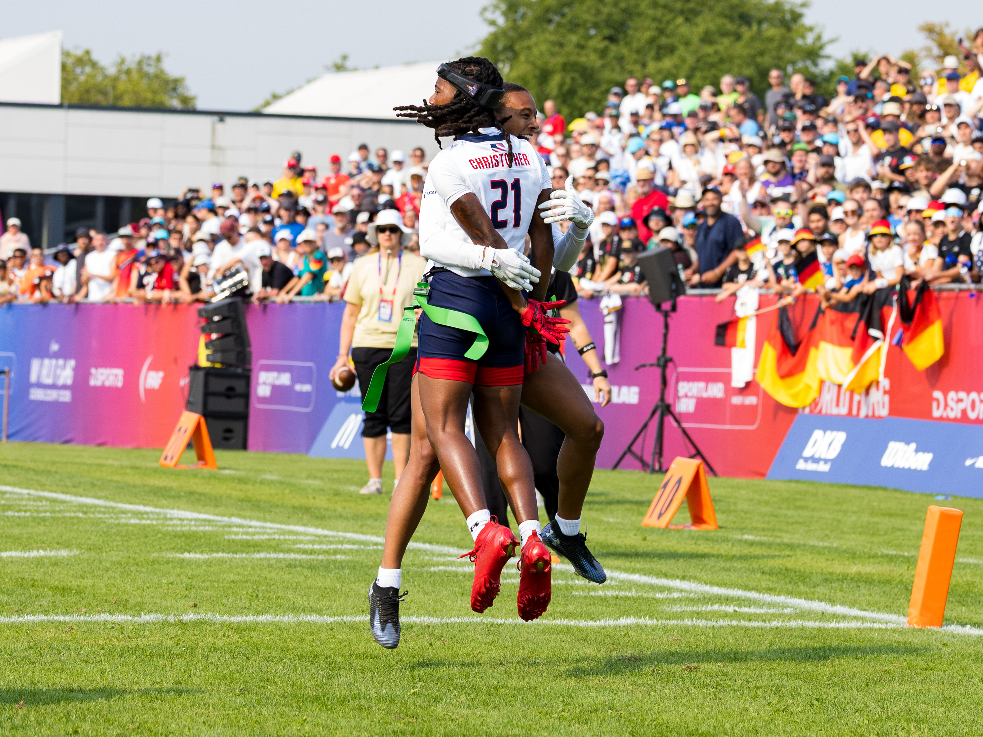 Celebration from #21 NyKeeta Christopher (DB/WR) Team USA Women
