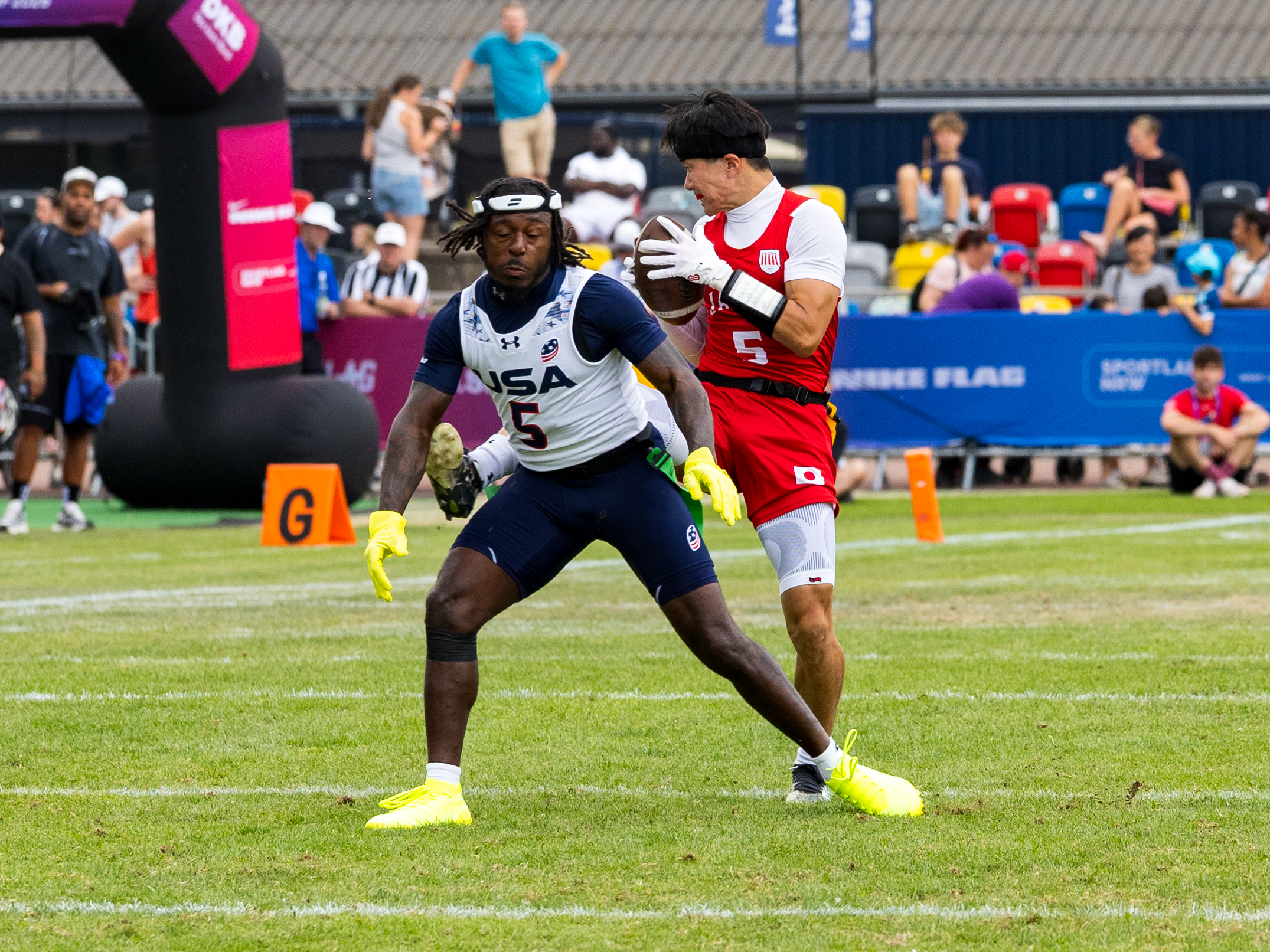 #5 Aamir "Nu" Brown (DB) Team USA Men tackle #5 RYOSUKE MATSUO ( WR/DB ) Team Japan Men