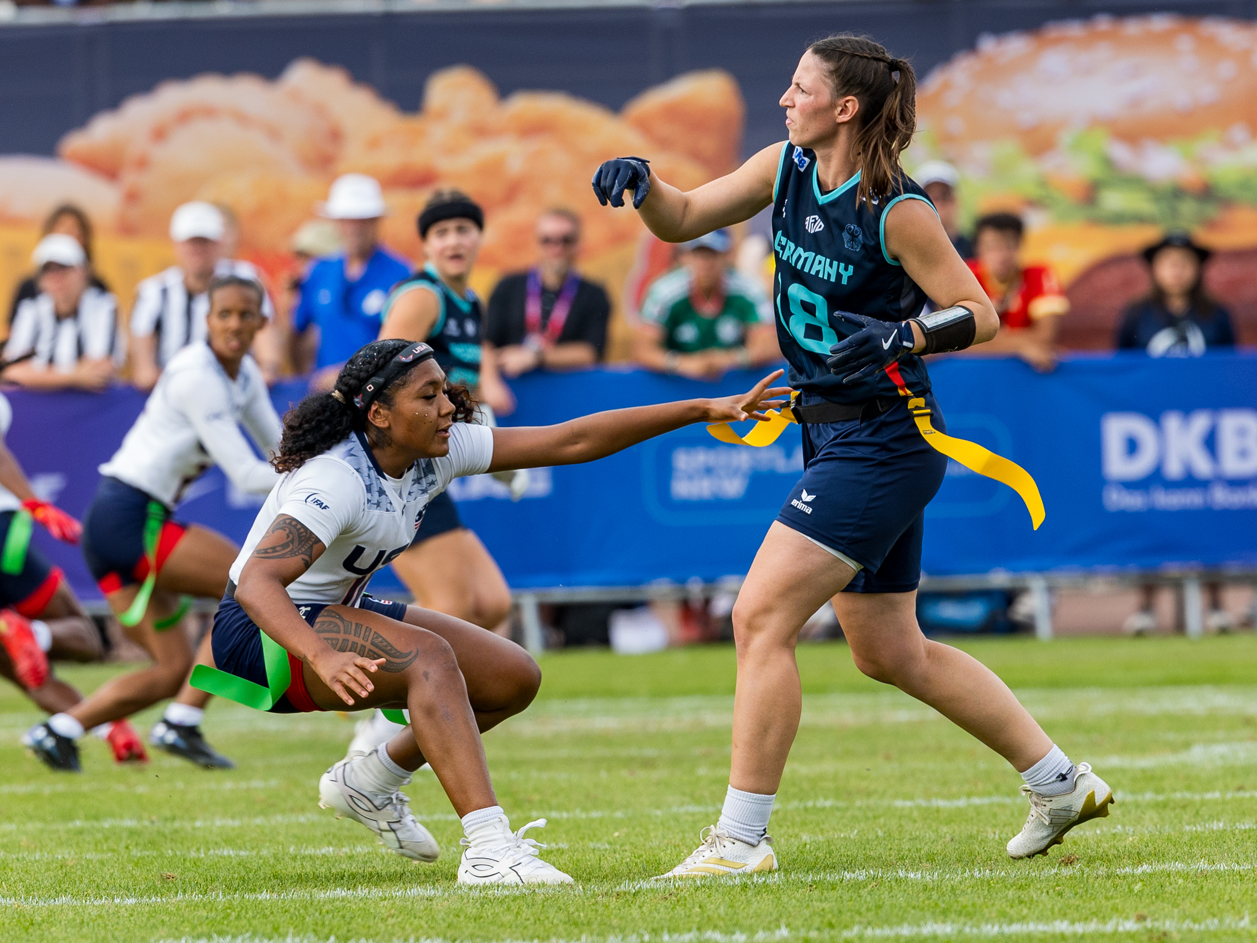 #18 Nora Cermak (QB) Team Germany Women pass the ball.