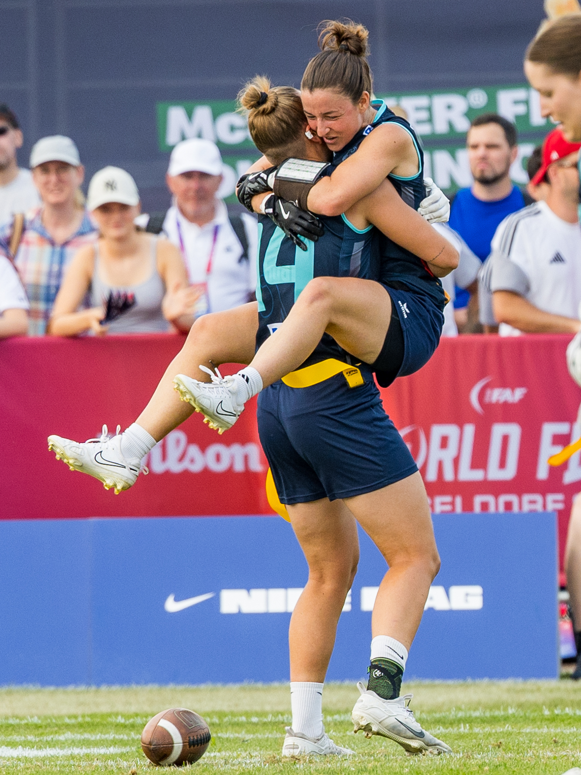 Touchdown celebration from #14 Carla Charlotte Törner (WR) Team Germany Women and #7 Kyra Fischer (WR/DB) Team Germany Women