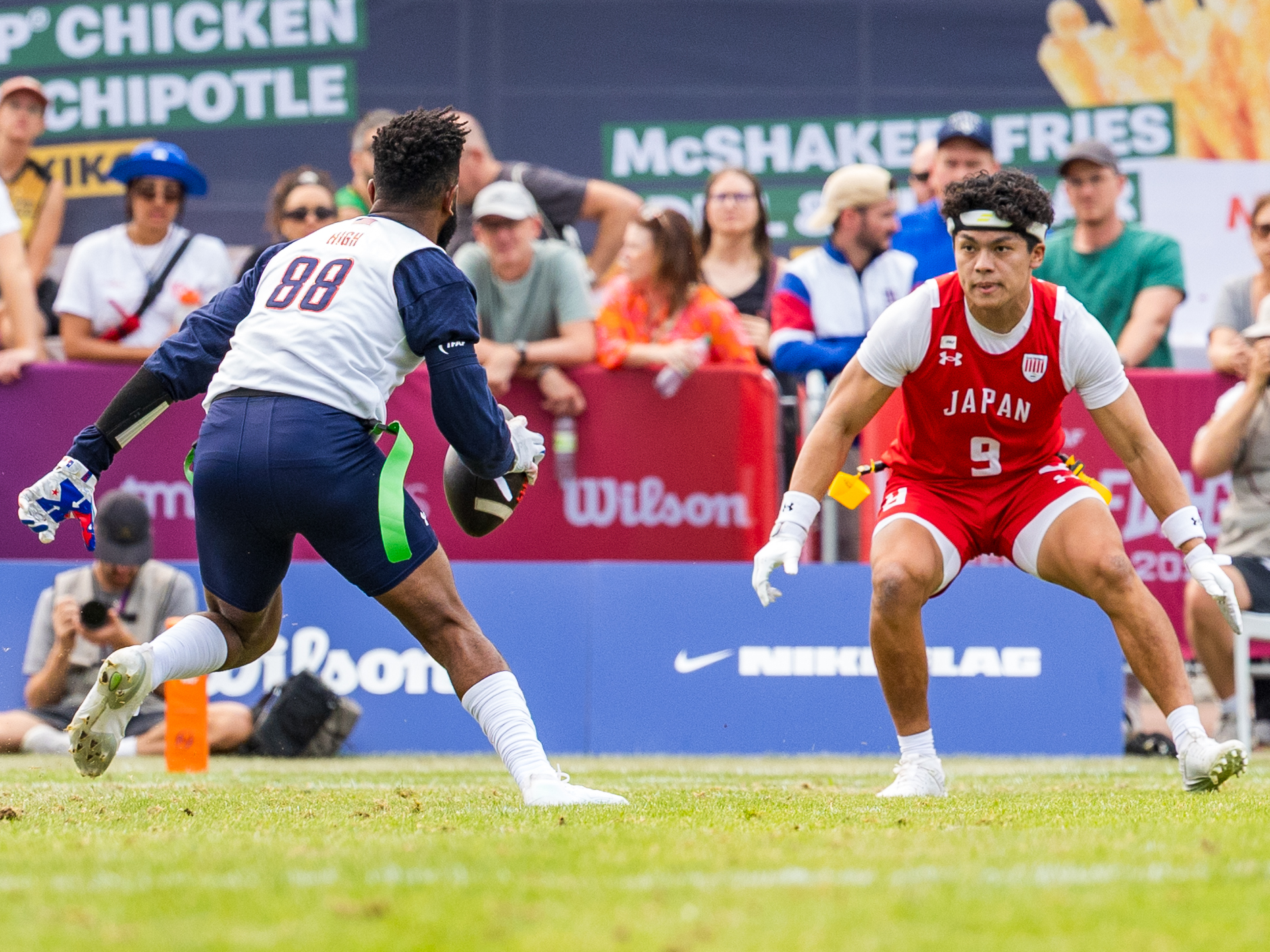 #9 HARUKI SUZUKI ( DB/WR ) Team Japan Men run to #88 Ja’Deion High (WR/DB) Team USA Men