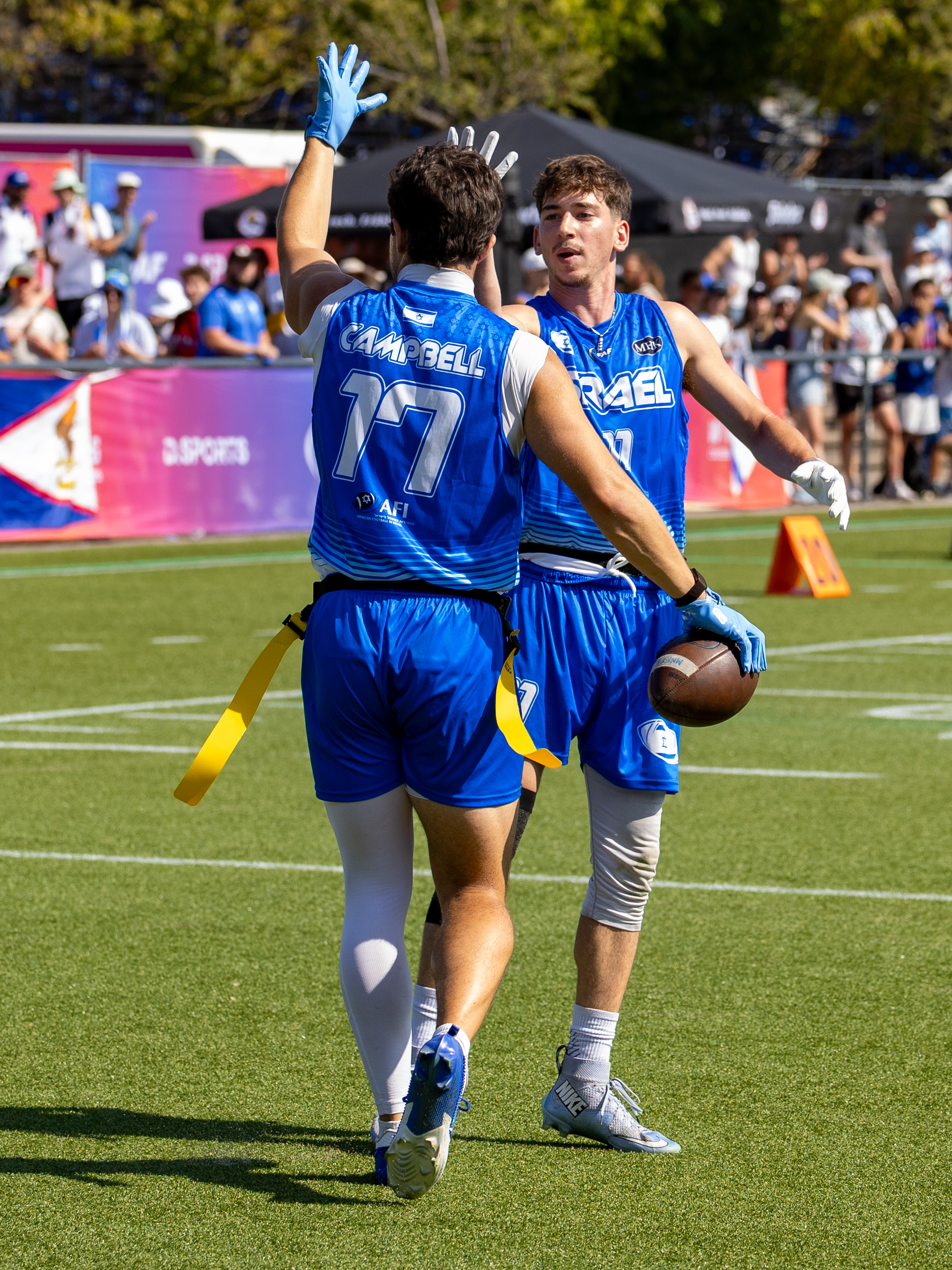 #87 DANIEL MIKHAILOV (WR) Team Israel Men and #17 CARTER CAMPBELL (WR) Team Israel Men celebration