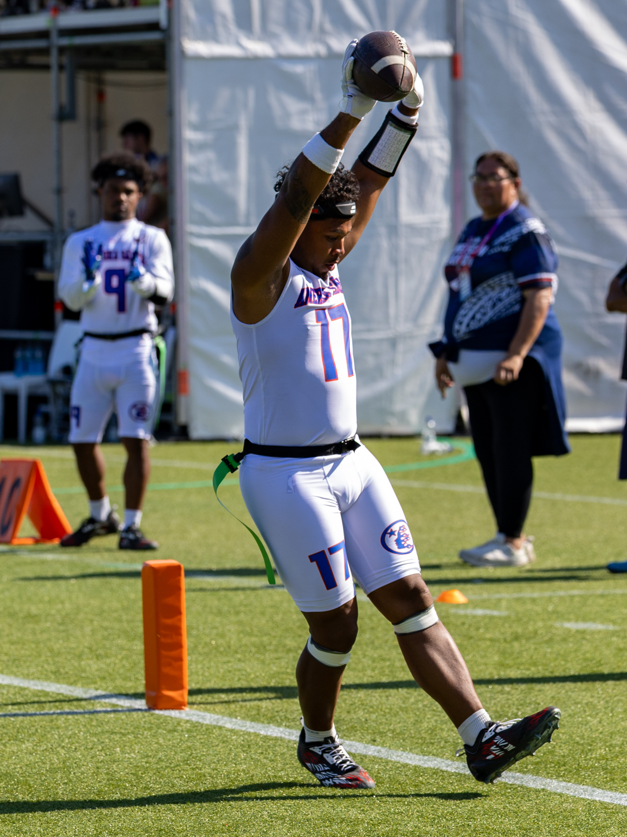 #17 Robert Joseph Regpala (WR/DB) Team American Samoa Men catch in the end zone. Touchdown.