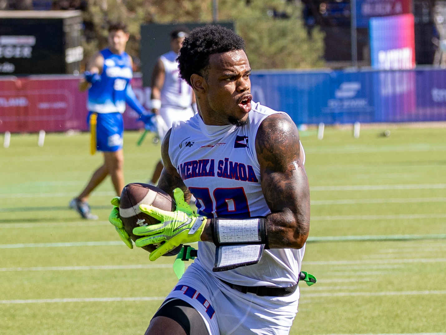 #99 Bralon Brown (WR/DB) Team American Samoa Men run with the ball