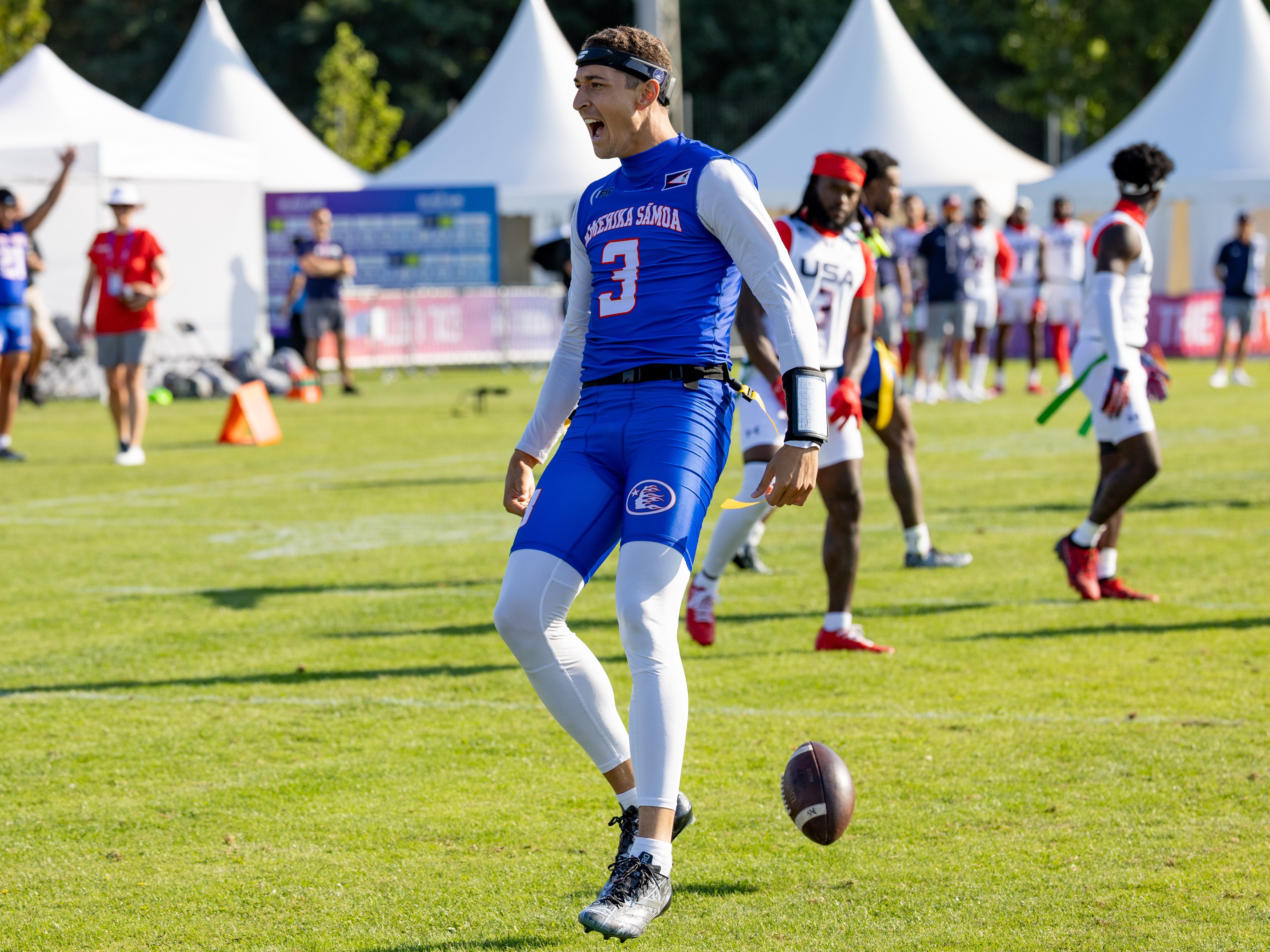 Touchdown celebration from #3 Tai Natani-Othoniel Tiedemann (QB) Team American Samoa Men