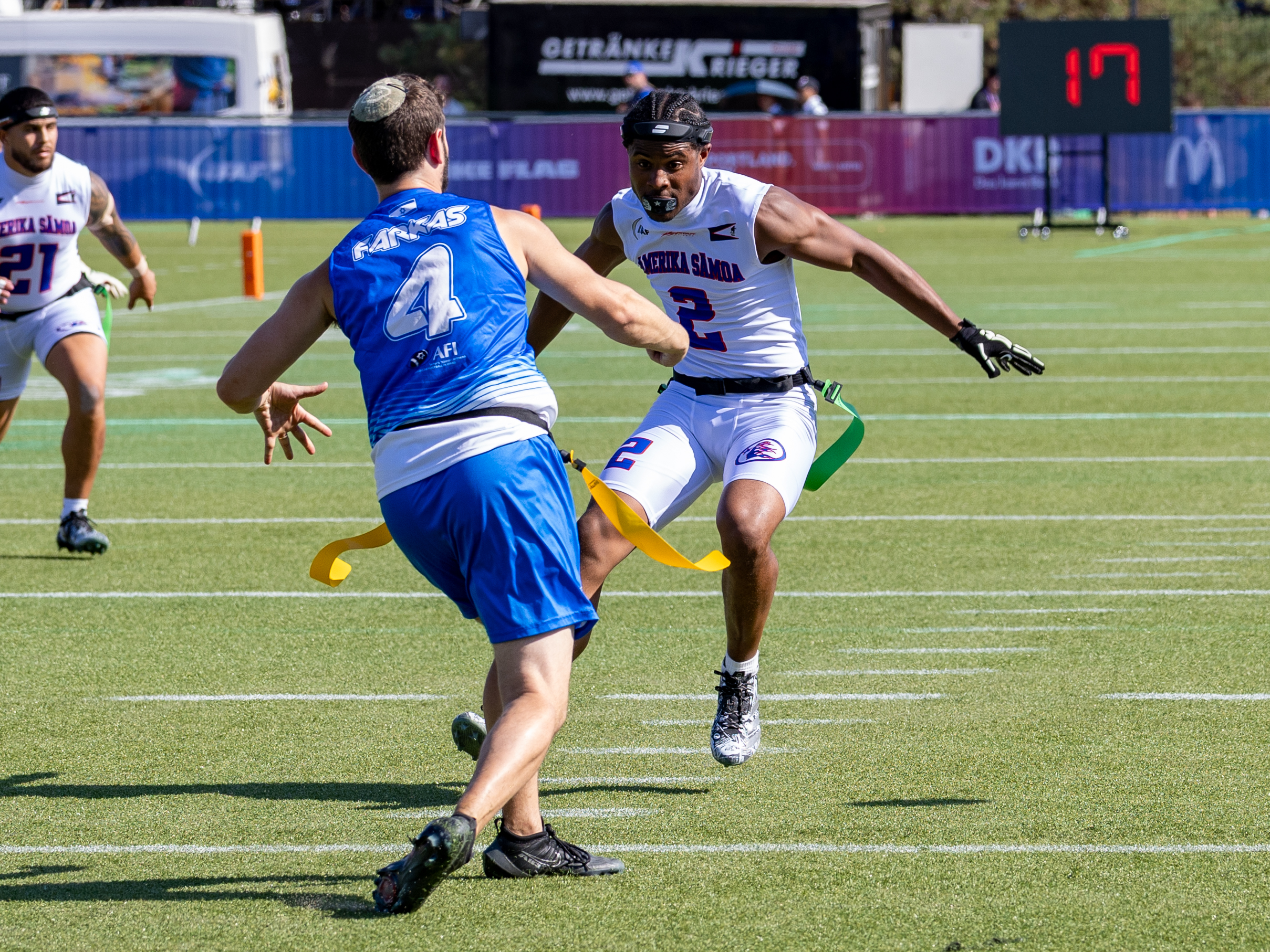 #2 Antonio Hill (WR/DB) Team American Samoa Men go to #4 AVRAHAM FARKAS (QB) Team Israel Men