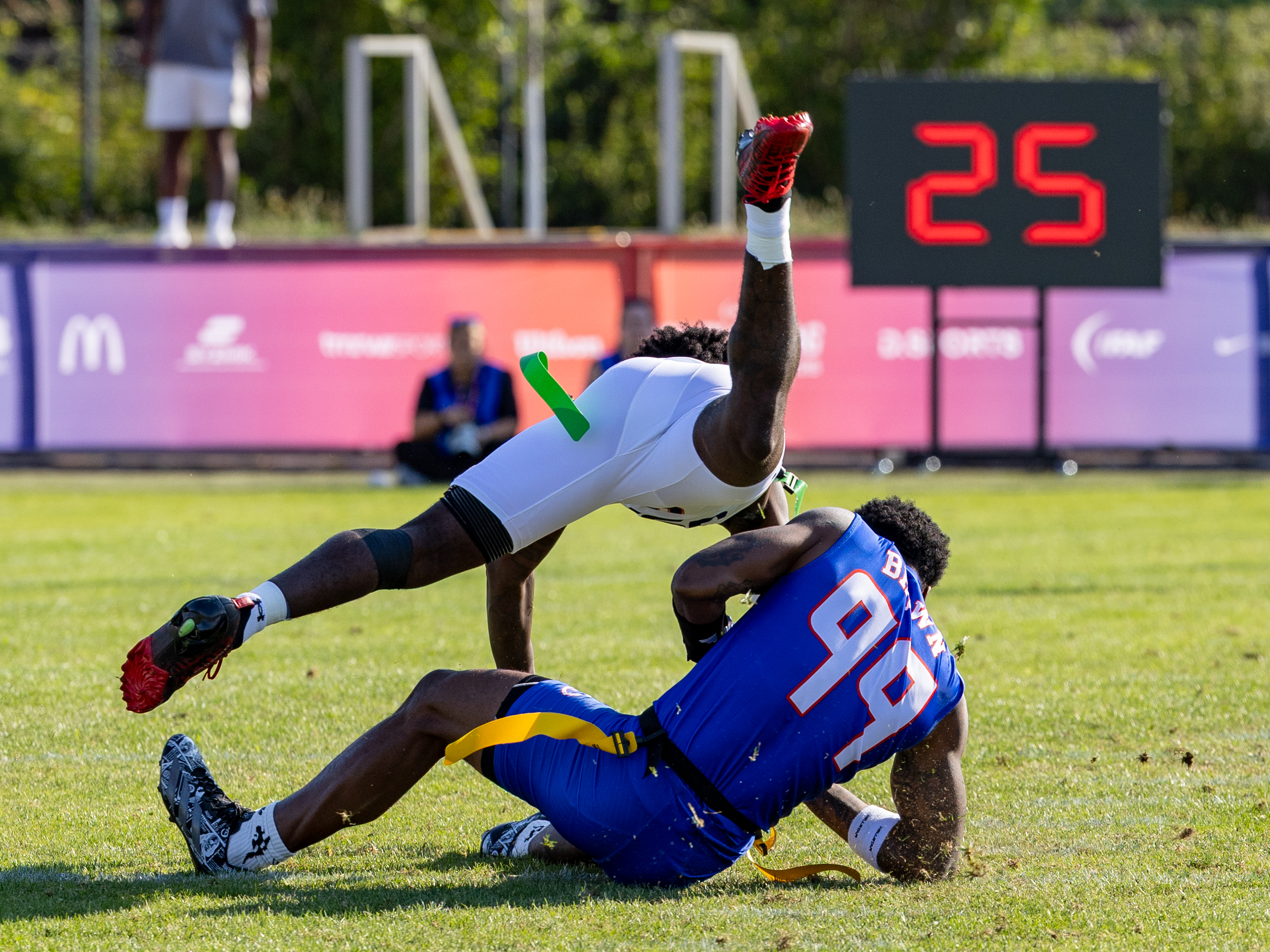 #99 Bralon Brown (WR/DB) Team American Samoa Men Catch the ball for a first down.