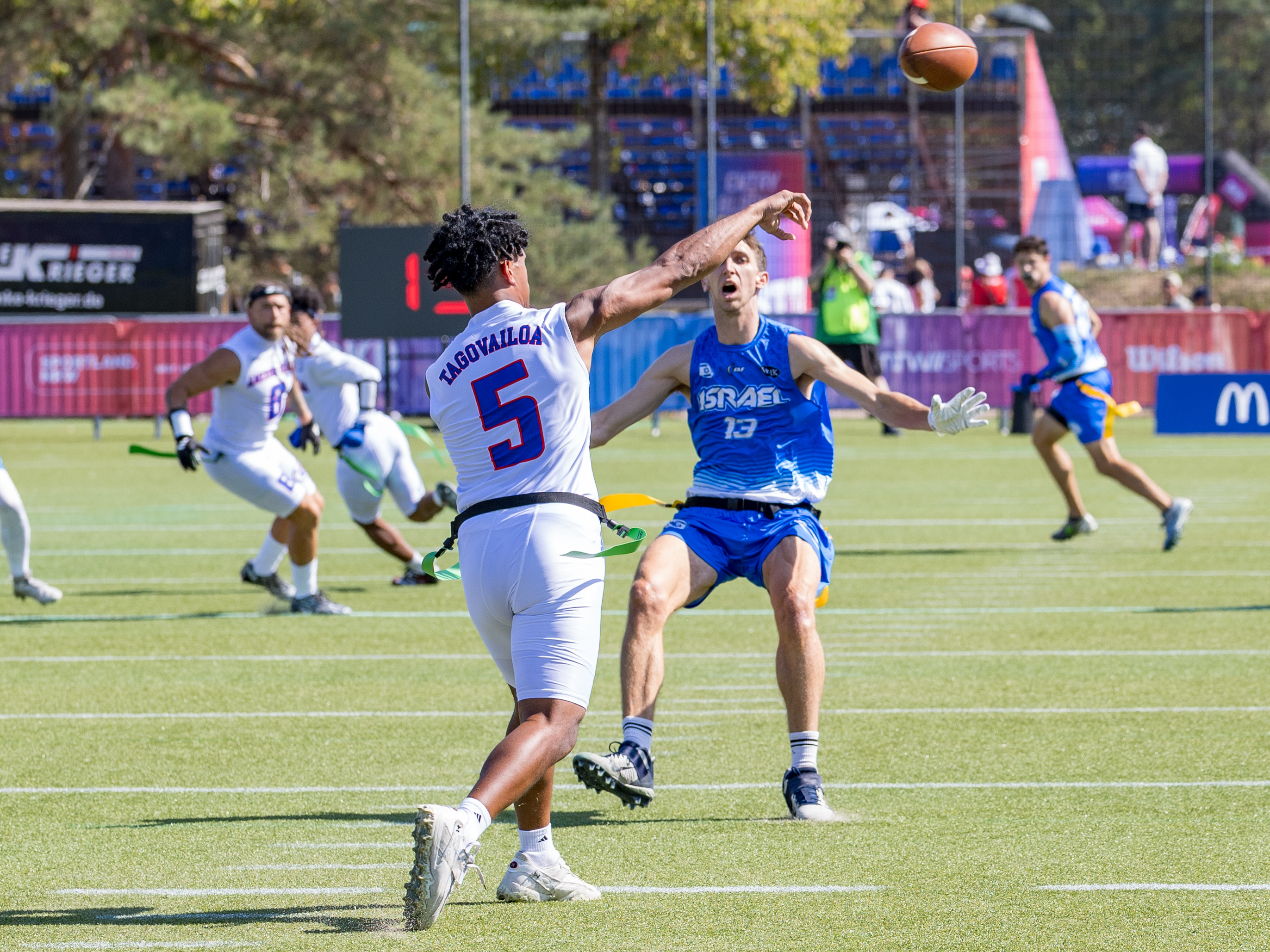 #5 Taulia Tagovailoa (QB) Team American Samoa Men pass the ball.
