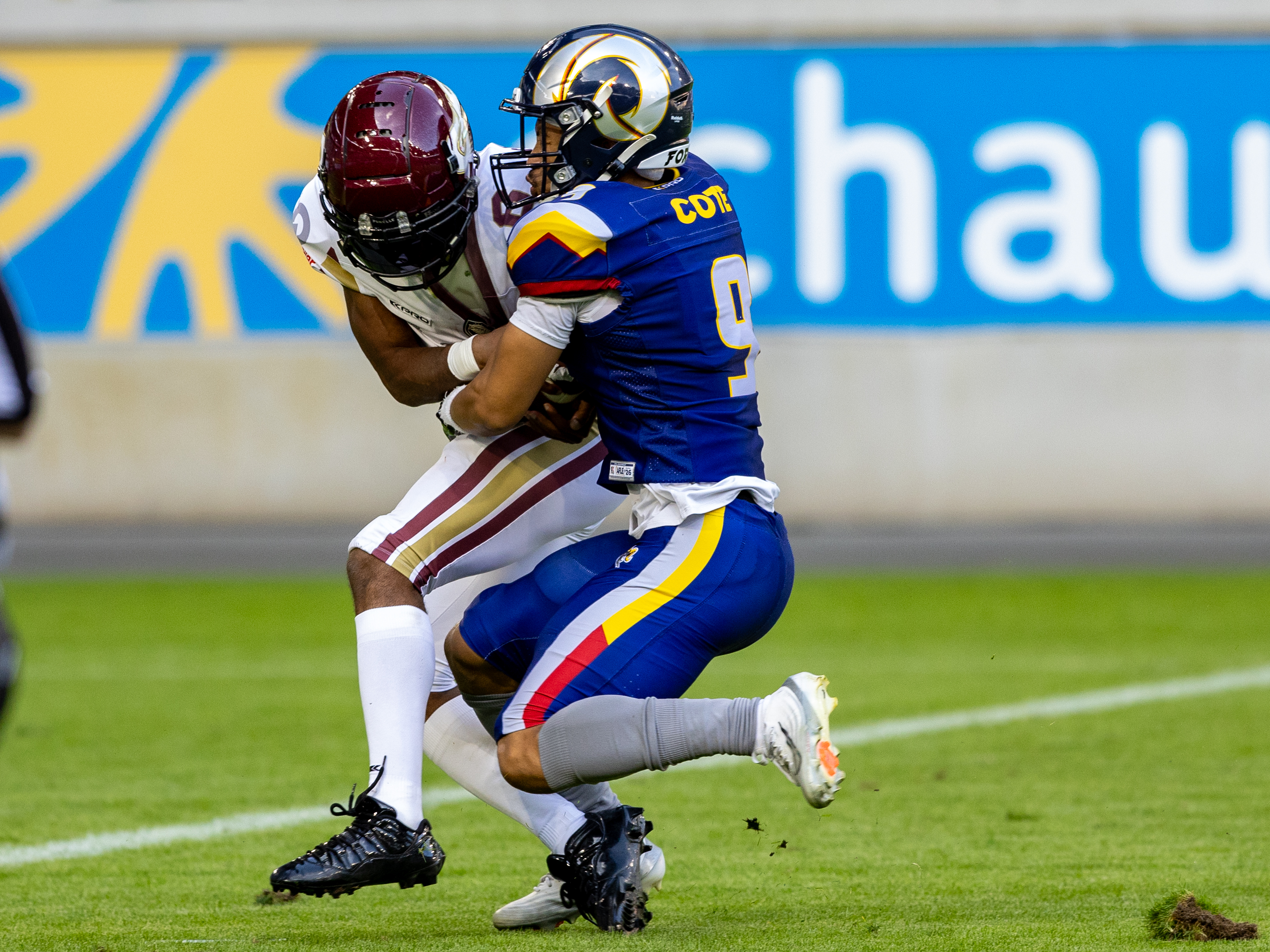 #9 Maliek Cote (Cornerback) – Alpine Rams tackle #6 Kaylon Geiger (Wide Receiver) – Rhein Fire