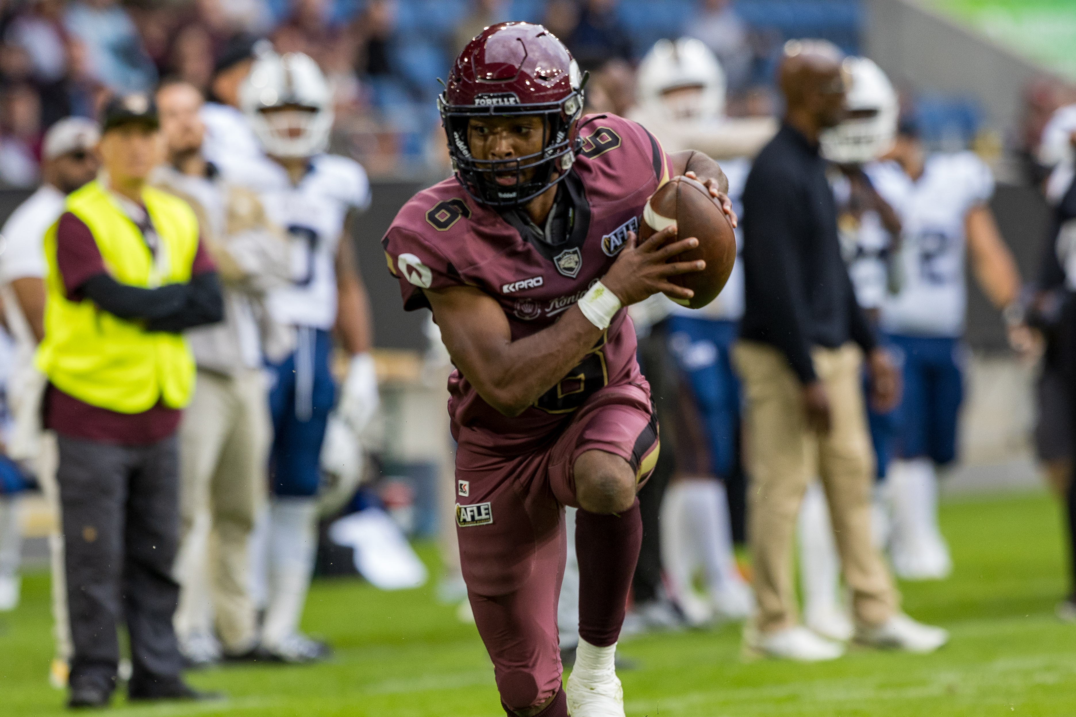 #6 Kaylon Geiger (Wide Receiver) – Rhein Fire after the catch Rhein Fire vs Paris Lights, American Football, American Football League Europe, WEEK 4, 2026, 13.06.2026,