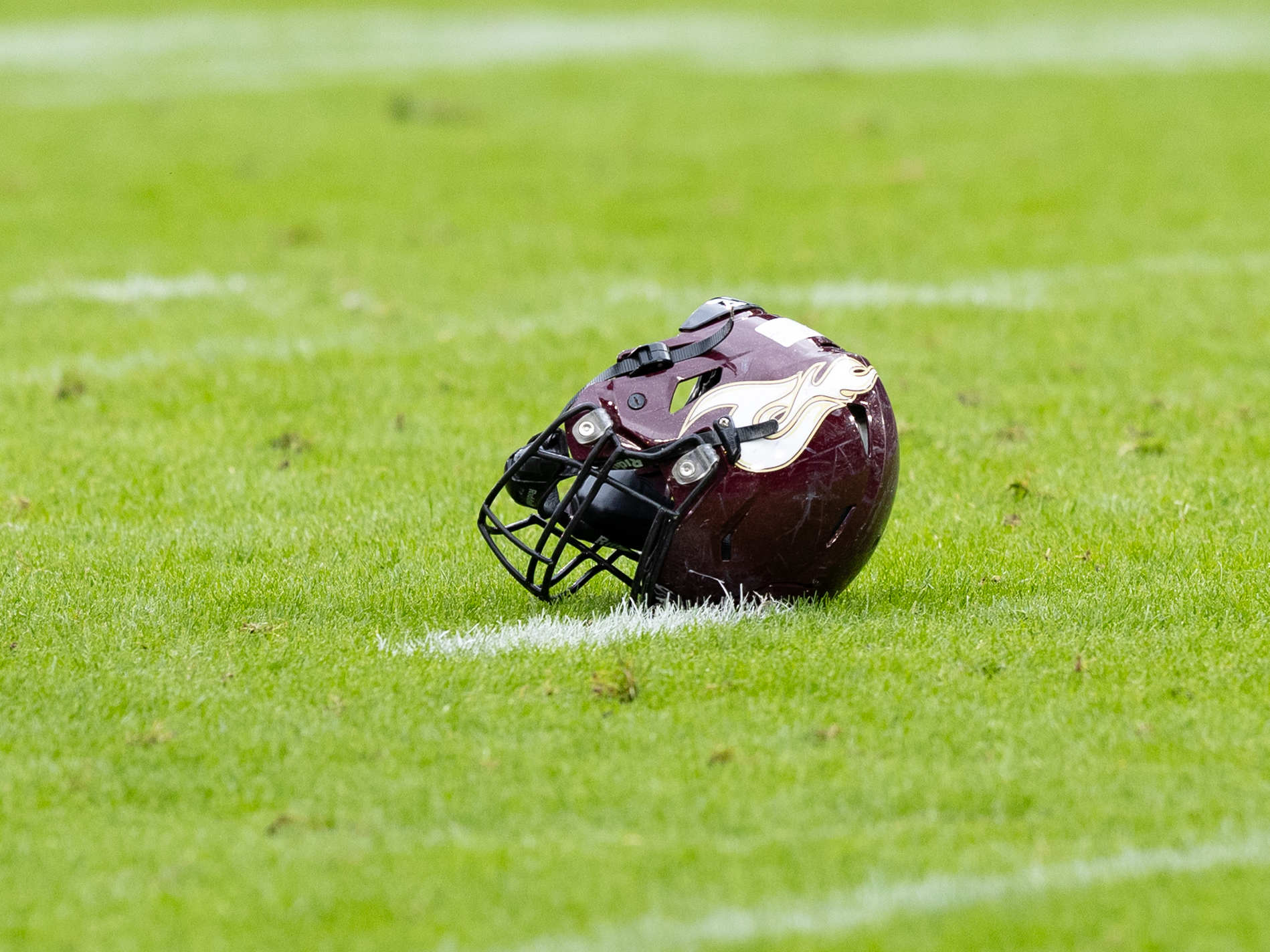 A Player lost the Helm on the field after a tackle. Rhein Fire vs Paris Lights, American Football, American Football League Europe, WEEK 4, 2026, 13.06.2026,