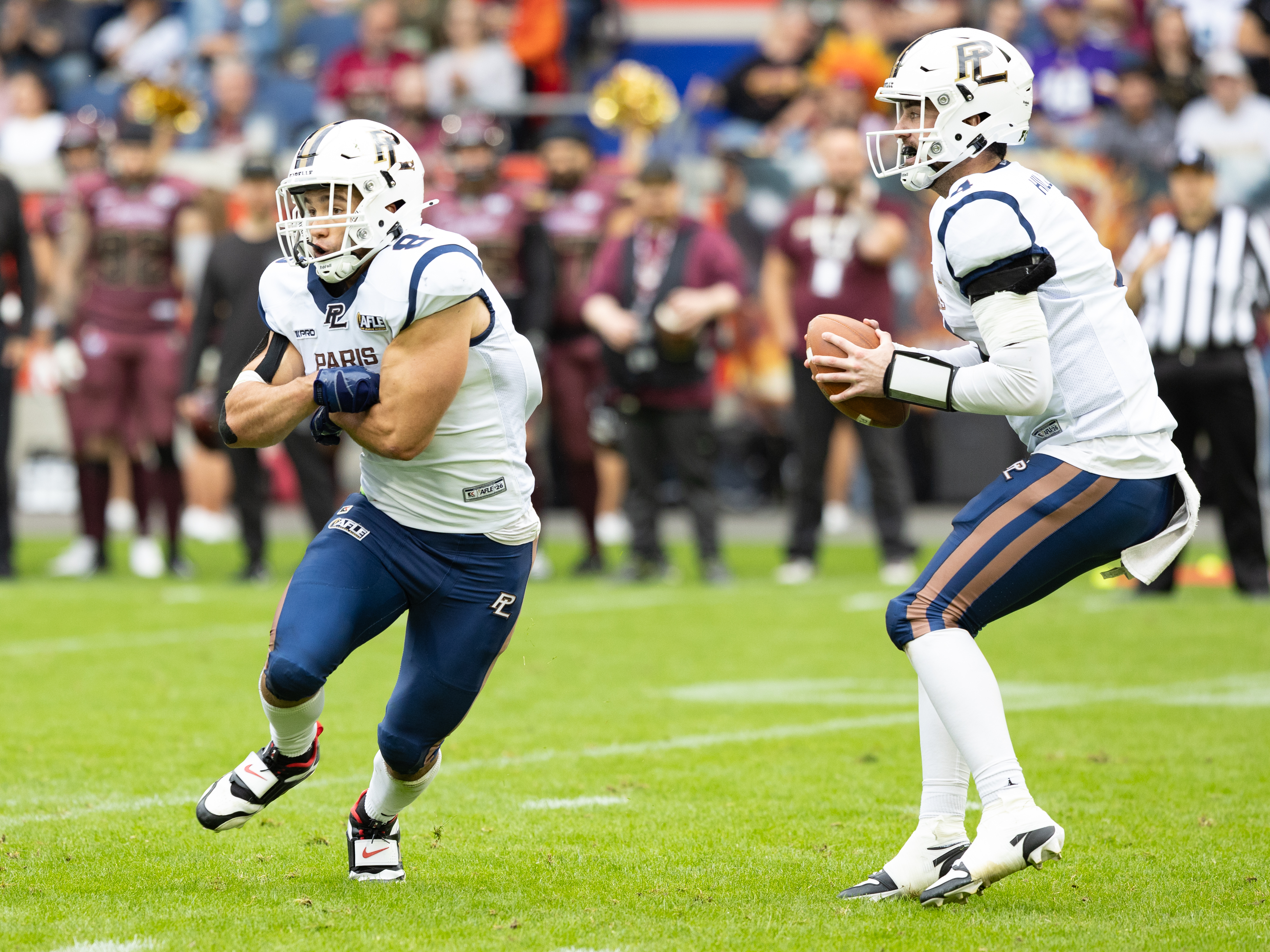 #4 Evan Hillock (Quarterback) – Paris Lights and #8 Armand Soulerot (Running Back) – Paris Lights Rhein Fire vs Paris Lights, American Football, American Football League Europe, WEEK 4, 2026, 13.06.2026,