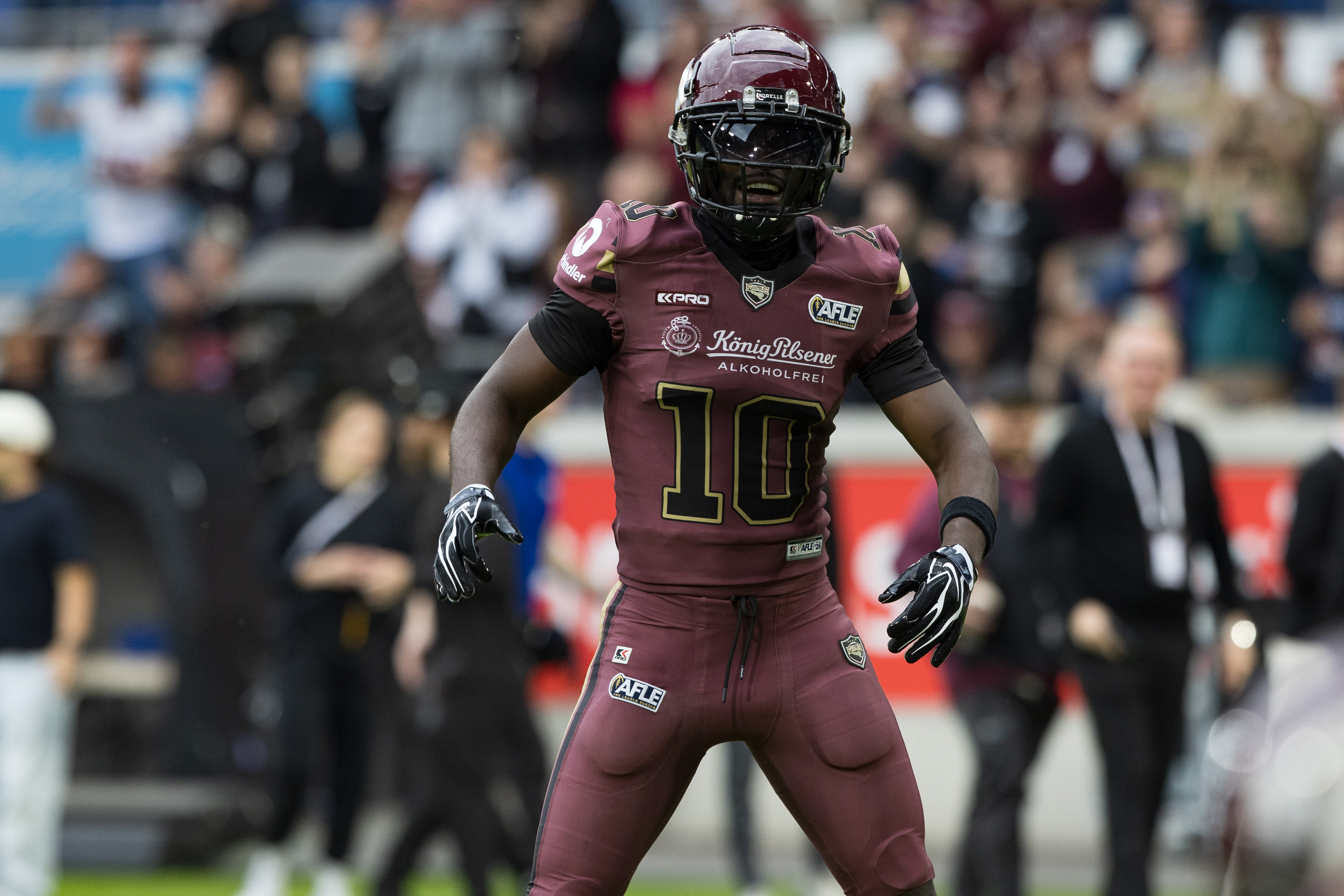 #10 Harlan Kwofie (Wide Receiver) – Rhein Fire Touchdown celebration Rhein Fire vs Paris Lights, American Football, American Football League Europe, WEEK 4, 2026, 13.06.2026,