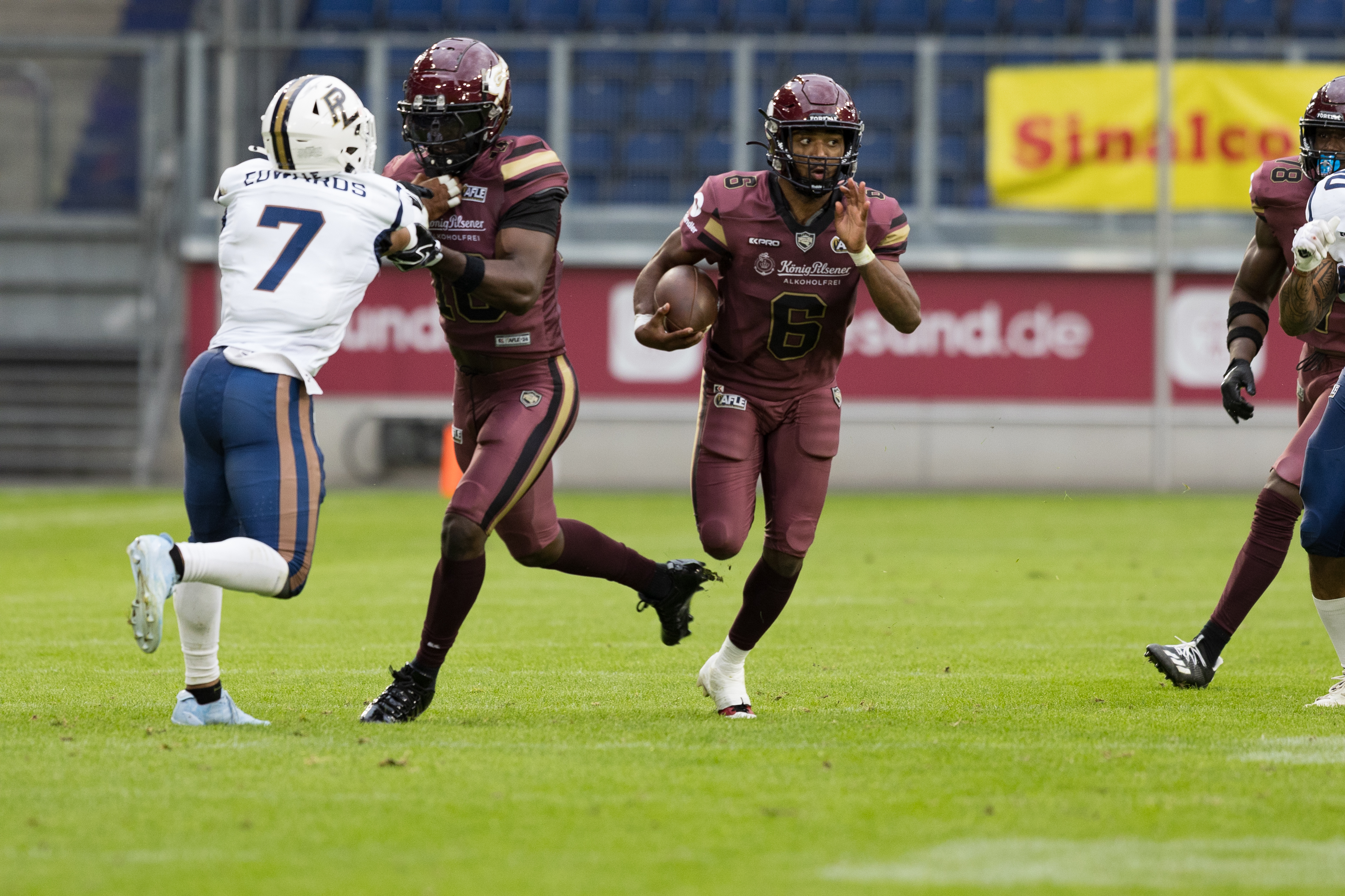#6 Kaylon Geiger (Wide Receiver) – Rhein Fire run after catch the ball. Rhein Fire vs Paris Lights, American Football, American Football League Europe, WEEK 4, 2026, 13.06.2026,