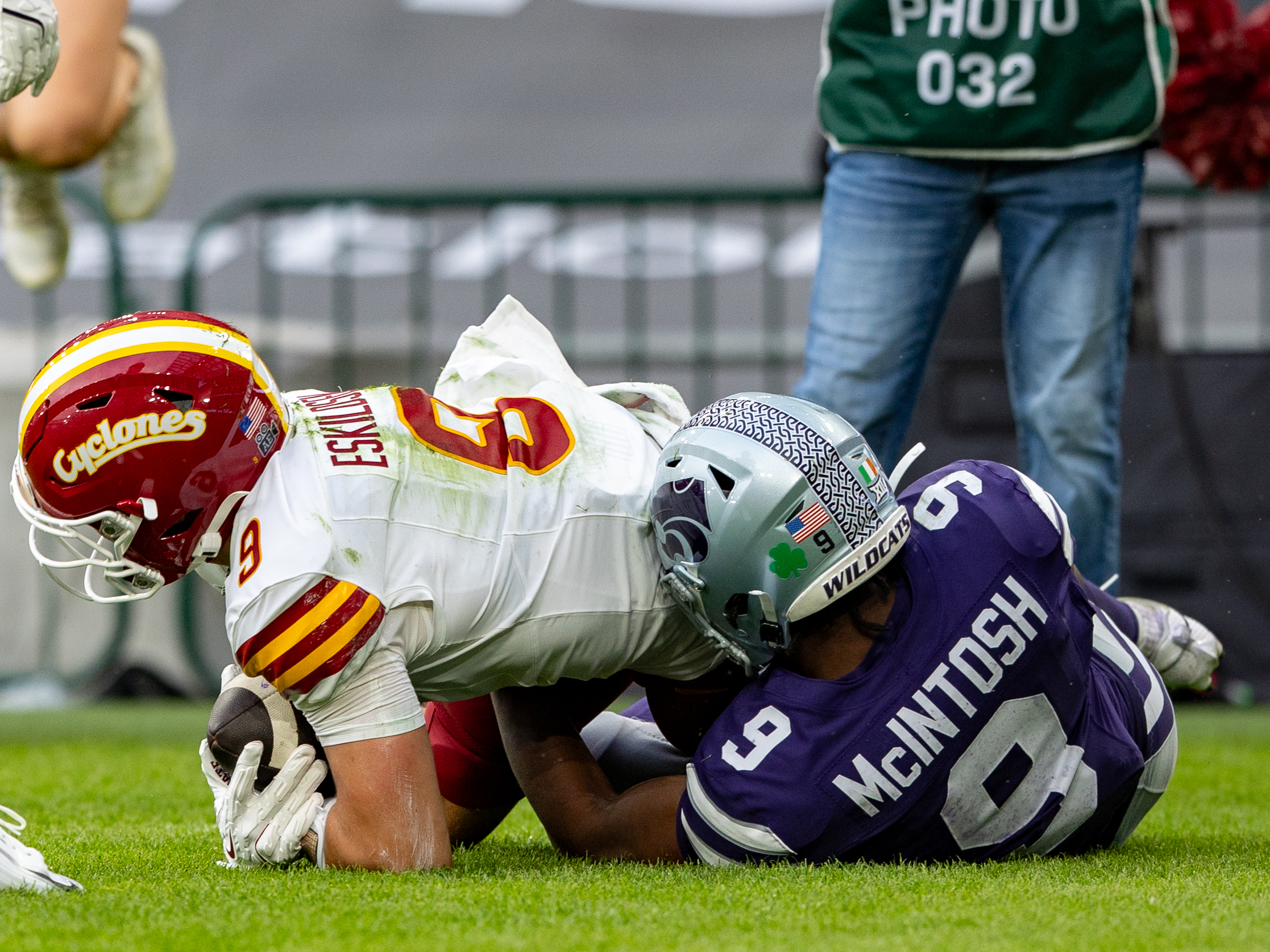 Touchdown #9 Brett Eskildsen (WR) Iowa State Cyclon. #9 Donovan McIntosh (CB) Kansas State Wildcats with no chance to stop them. Iowa State vs K-State, American Football, NCAA College Football, Week 1, 2025, 23.08.2025,
