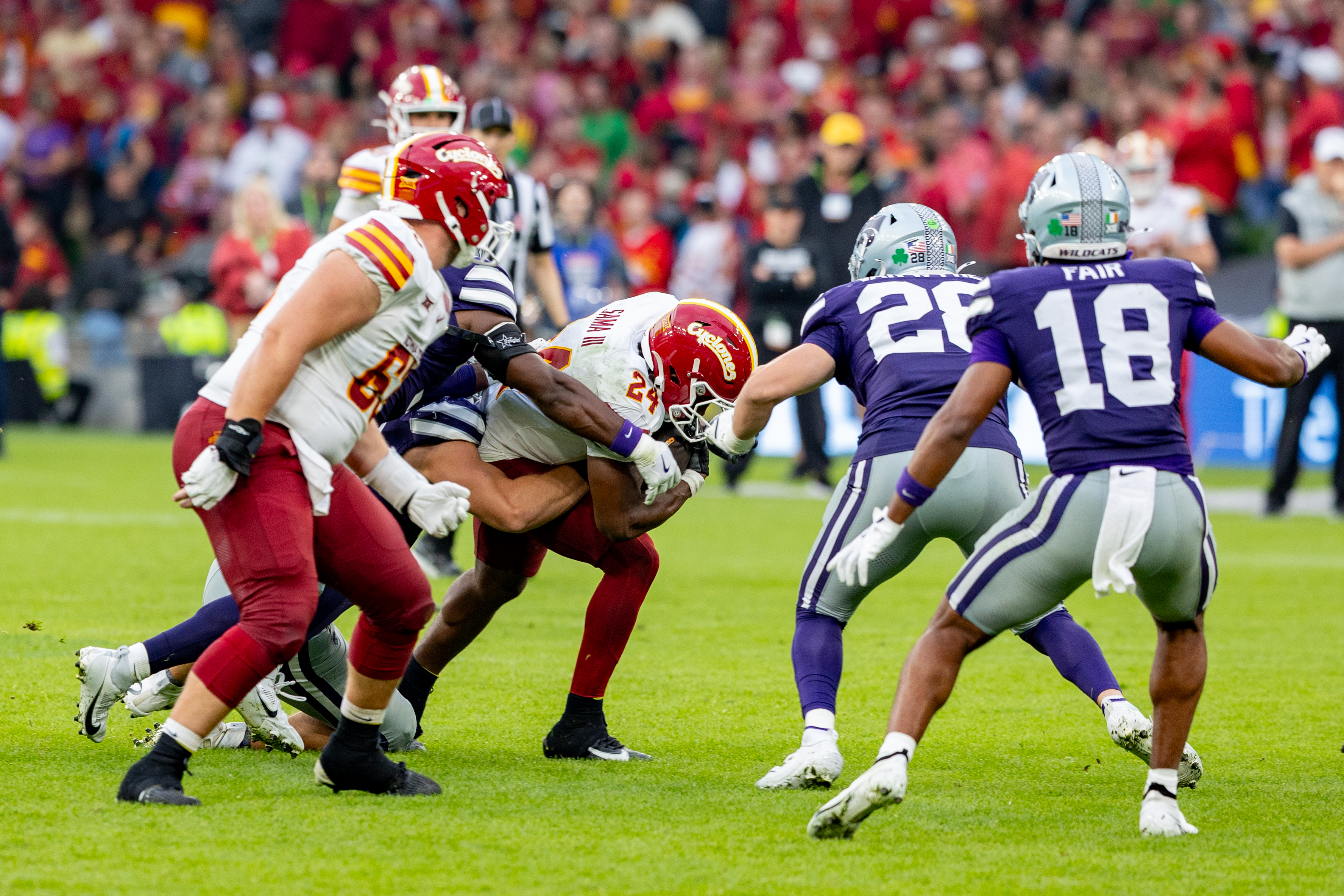 #24 Abu Sama III (RB) Iowa State Cyclon run into the defense. Iowa State vs K-State, American Football, NCAA College Football, Week 1, 2025, 23.08.2025,