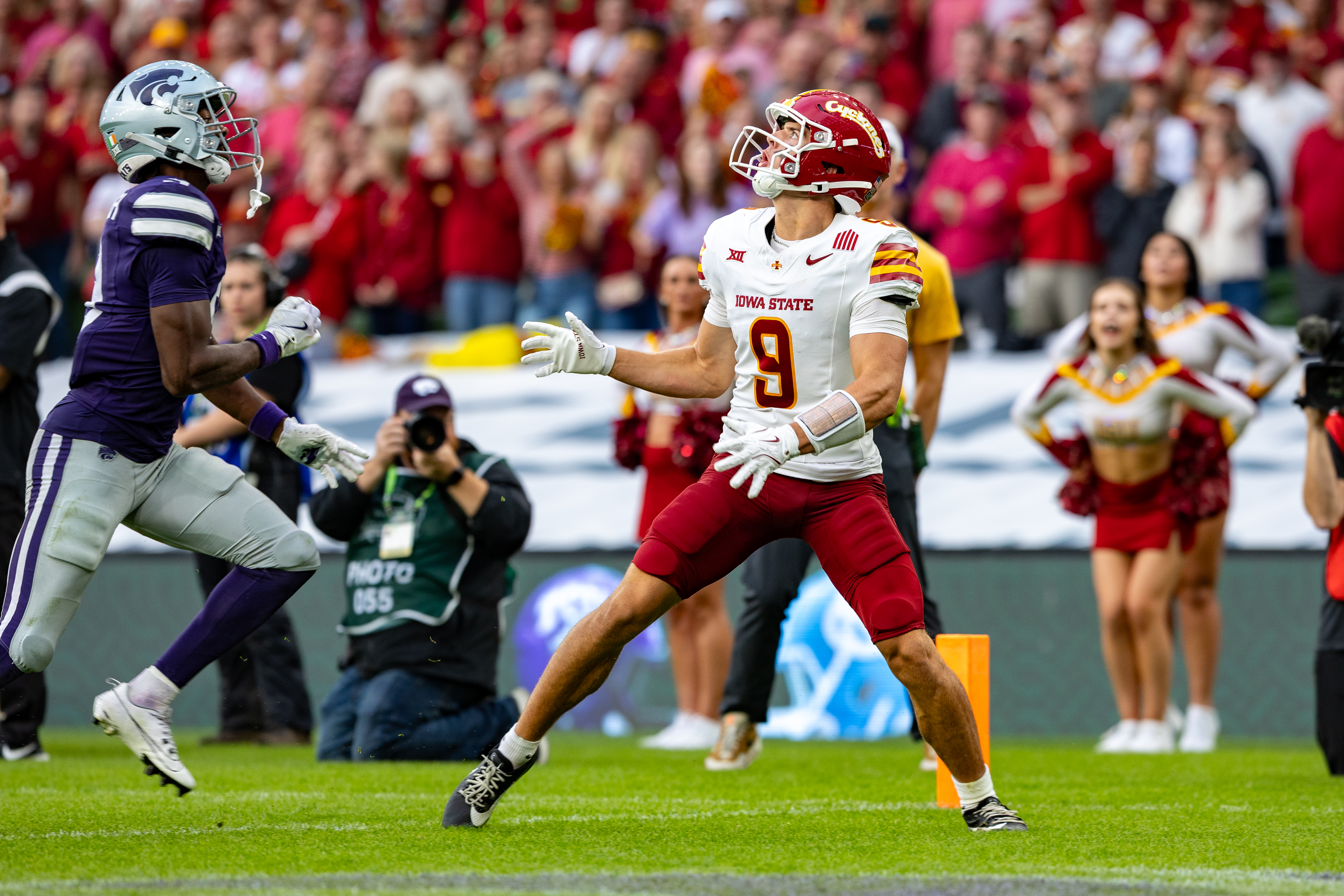 #9 Brett Eskildsen (WR) Iowa State Cyclon wait for the pass. Iowa State vs K-State, American Football, NCAA College Football, Week 1, 2025, 23.08.2025,