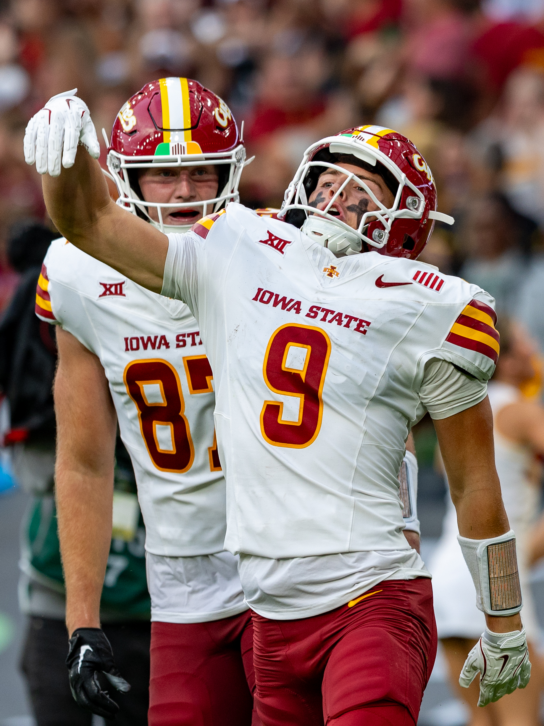 #9 Brett Eskildsen (WR) Iowa State Cyclon celebration Iowa State vs K-State, American Football, NCAA College Football, Week 1, 2025, 23.08.2025,