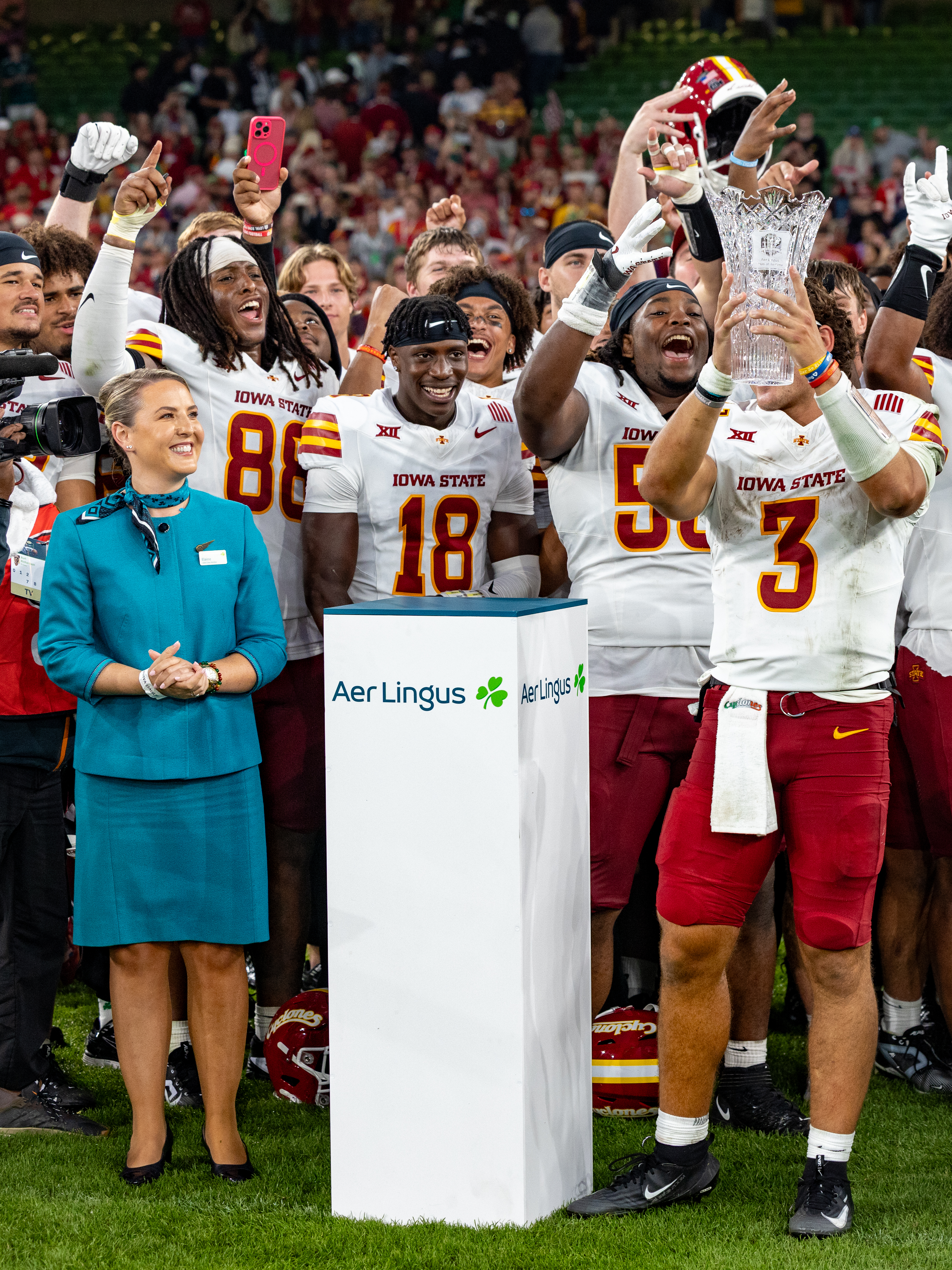 #3 Rocco Becht (QB) Iowa State Cyclones celebration Iowa State vs K-State, American Football, NCAA College Football, Week 1, 2025, 23.08.2025,