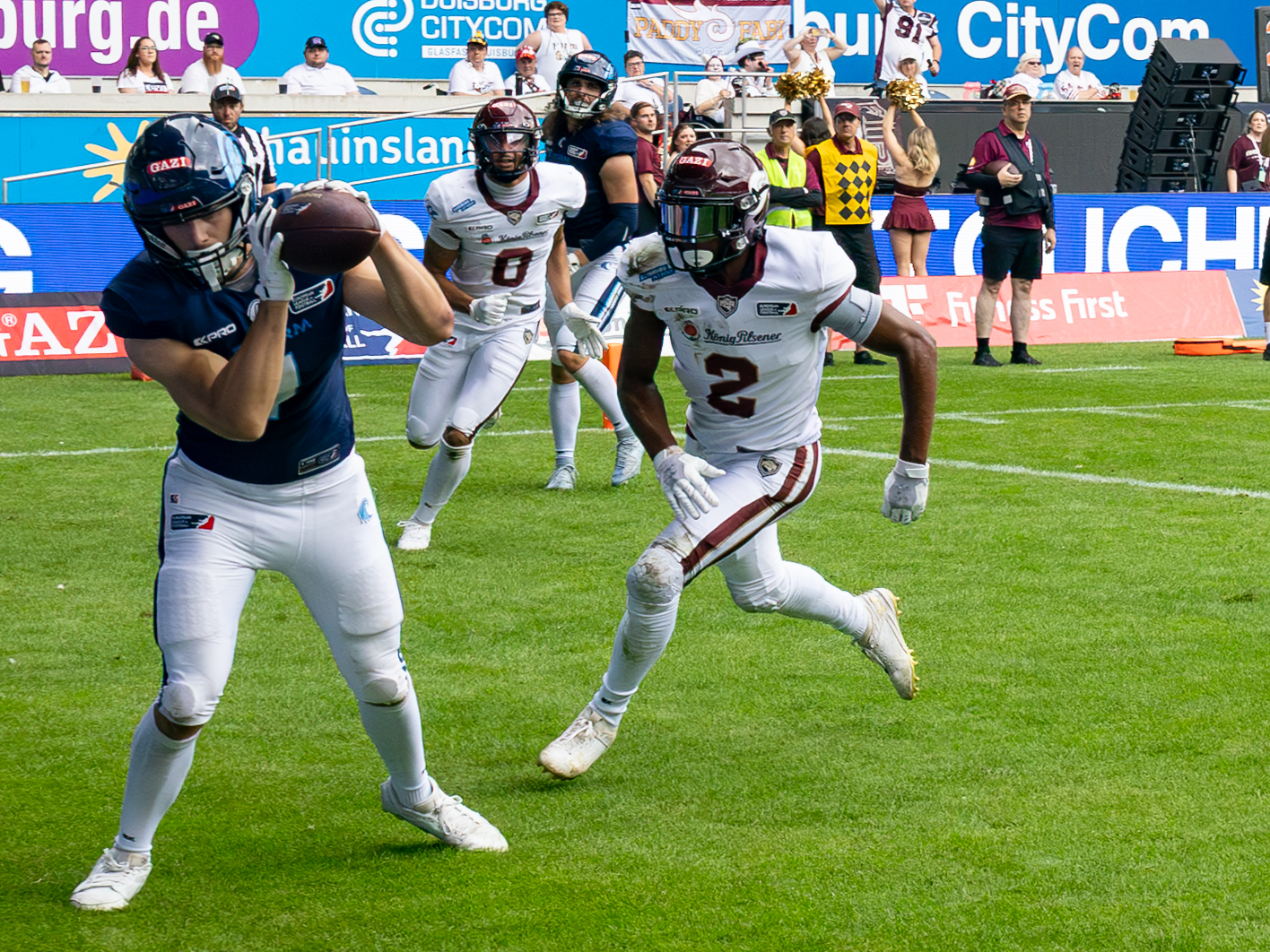 Touchdown #1 Simon Føns (WR) Nordic Storm. Rhein Fire vs Nordic Storm, American Football, European League of Football, Week 14, 2025, 17.08.2025,