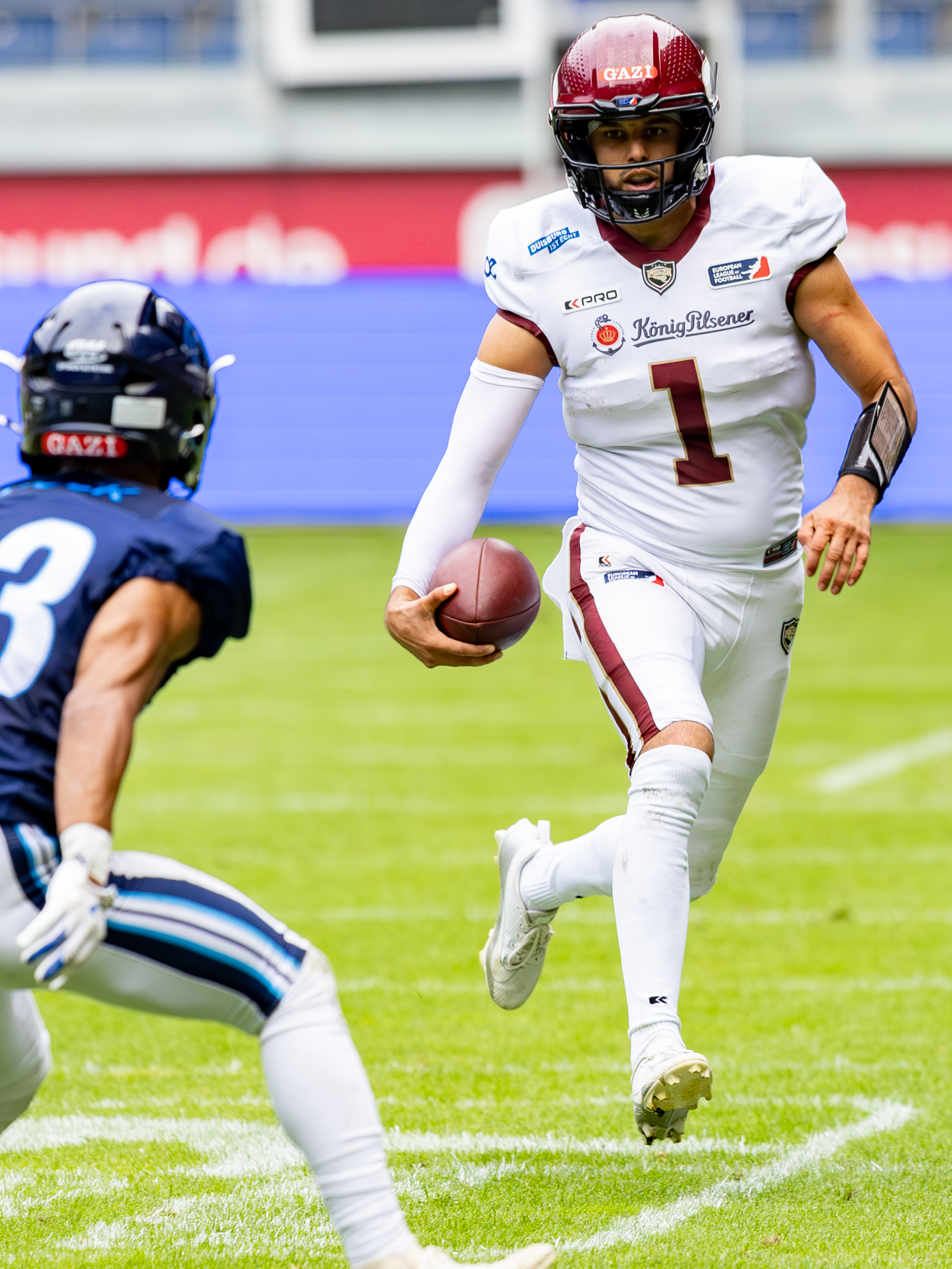 #1 Chad Jeffries (QB) Rhein Fire Rhein Fire vs Nordic Storm, American Football, European League of Football, Week 14, 2025, 17.08.2025,